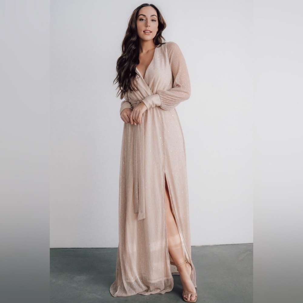 Elegant Rose Champagne Grace Sparkle Gold Maxi Dress